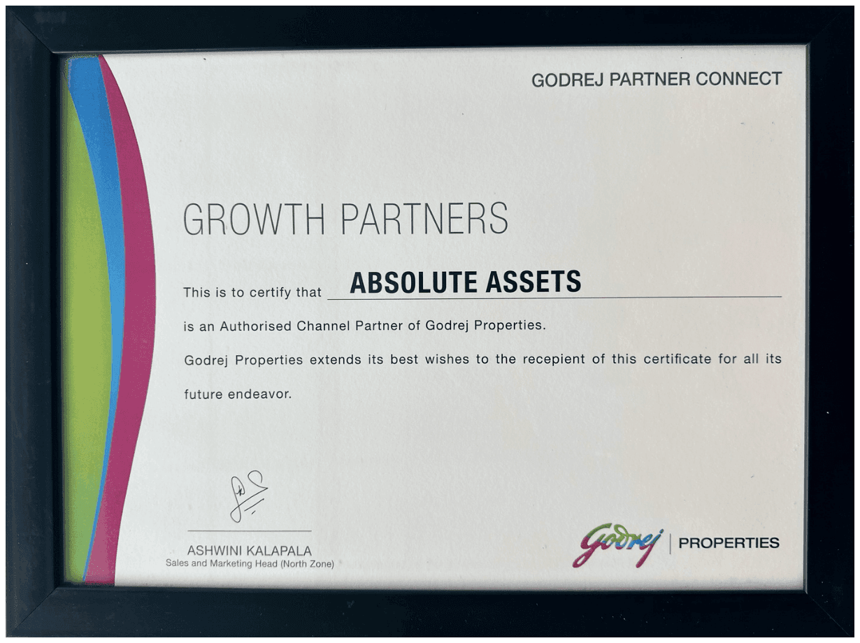 Godrej Properties growth partner certificate for Absolute Assets