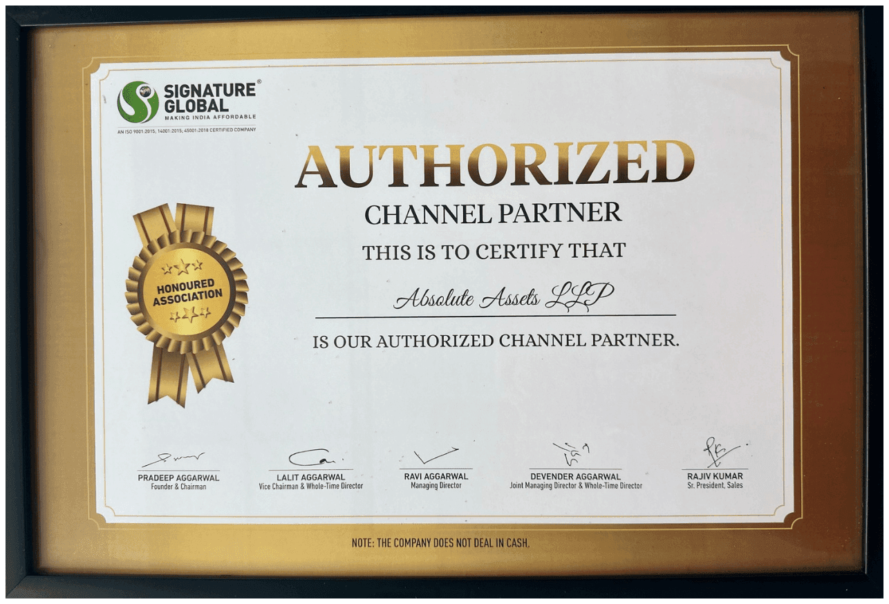 Signature Global authorized channel partner certificate for Absolute Assets